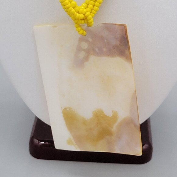 Yellow Beaded Necklace Multi Strand Rectangular Dyed Mother of Pearl Pendant - Picture 5 of 9